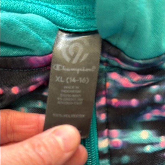 Champion Full Zip Hoodie Girls 14/16 Teal, Black, and Pink - Picture 2 of 4